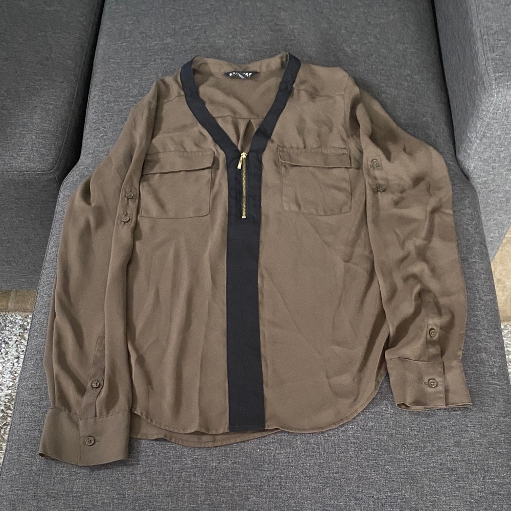 Express Men's Tan Shirt Jacket with Black Trim